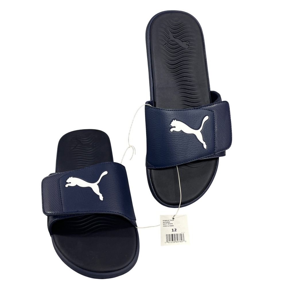 Puma Starcat Tech Men 12 Navy White Adjustable Slide Sandals